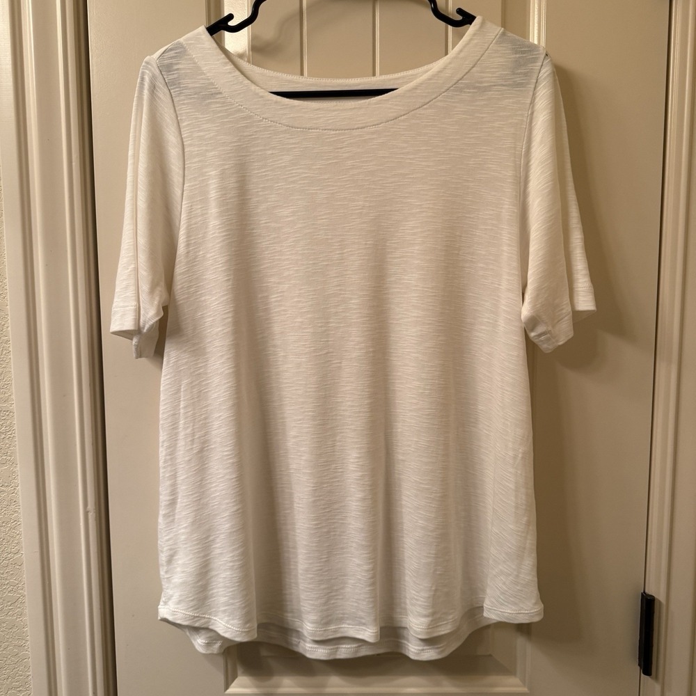 J. Jill Pima Slub Elbow Sleeve Tee White M Petite Minimalist Coastal Grandma Top